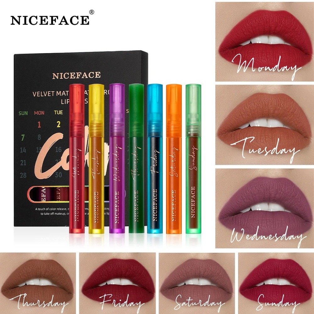 Niceface Weekly Lip Gloss 7 Sticks Lip Gloss Velvet Matte Lip Gloss Set Matte